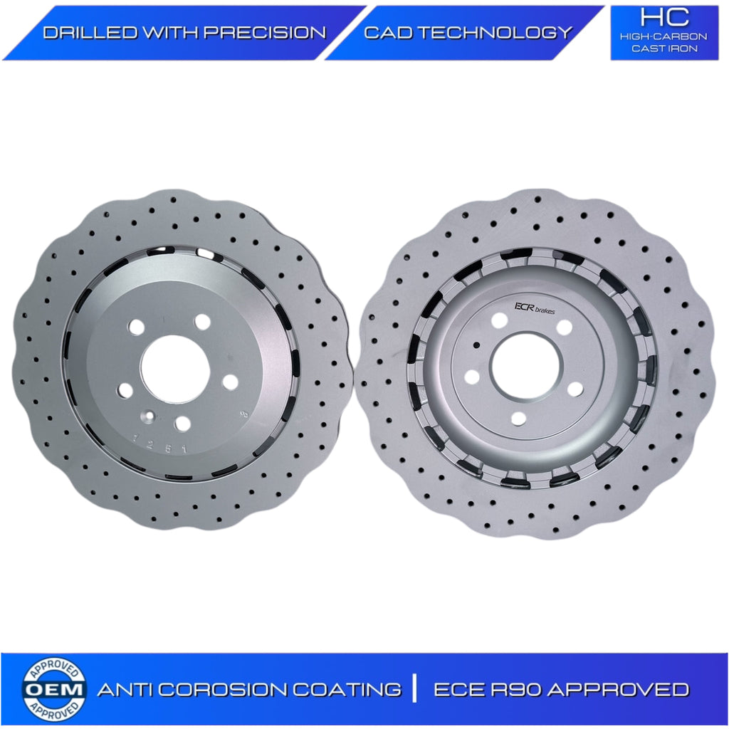 FOR AUDI RS6 AVANT QUATTRO 2013-2018 REAR AXLE  WAVEY DRILLED BRAKE DISC 4G0615601E 356mm
