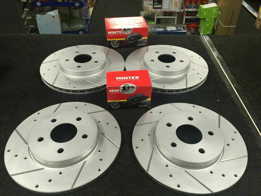 FORD MONDEO MK3 2000-2007 FRONT REAR DRILLED GROOVED BRAKE DISCS & MINTEX PADS