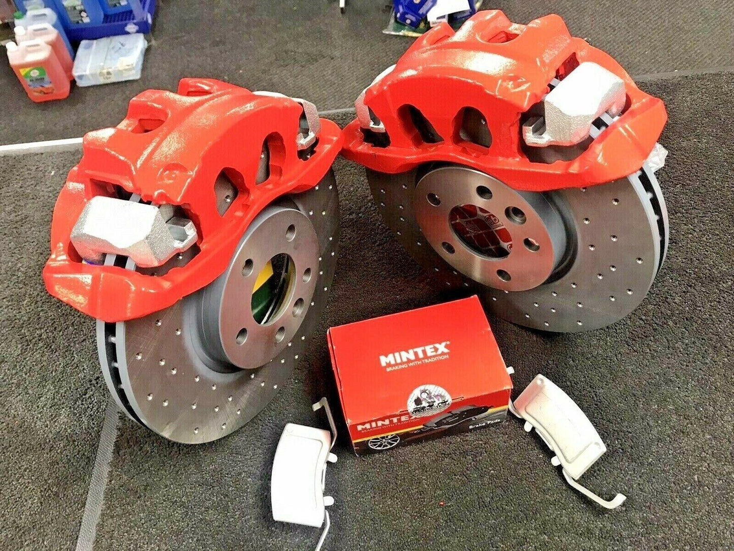 VW TRANSPORTER T5 T6 FRONT BRAKE DISC DRILLED BIG BRAKE CALIPER KIT 340mm RED + BACKING PLATE