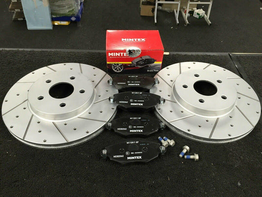 FORD MONDEO MK3 TDCI ST155 ST220 FRONT DRILLED GROOVED BRAKE DISCS MINTEX PADS