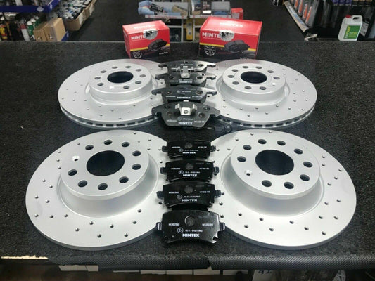 FOR SKODA OCTAVIA 2.0TDI VRS 180BHP CROSS DRILLED BRAKE DISCS MINTEX BRAKE PADS