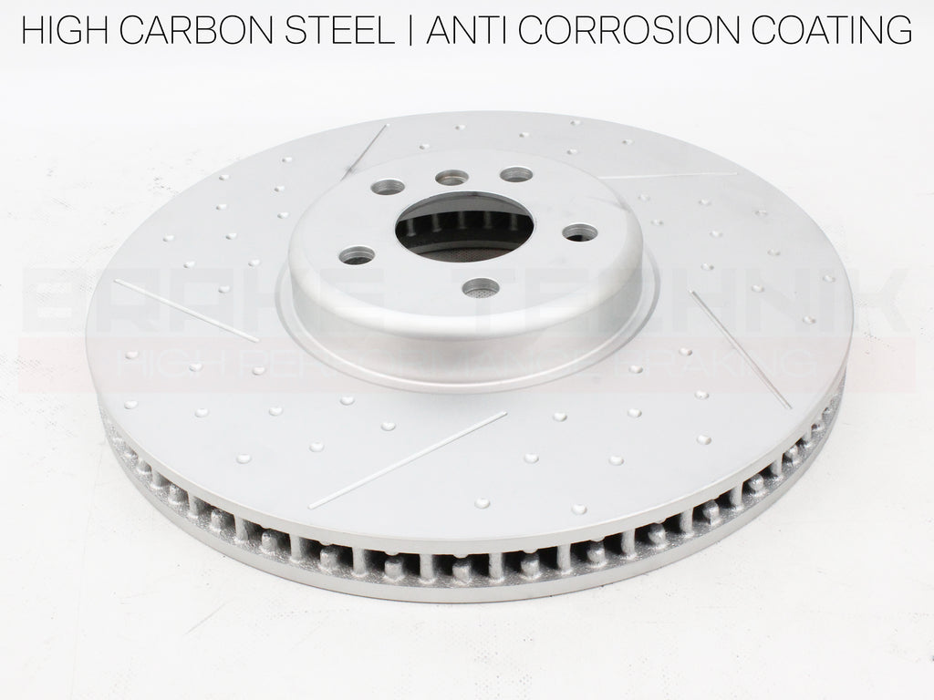 FOR BMW I4 EDRIVE40 RWD G26 2021- FRONT REAR PERFORMANCE DIMPLE AND GROOVED BRAKE DISCS AND PREMIUM BRAKE PADS & SENSORS