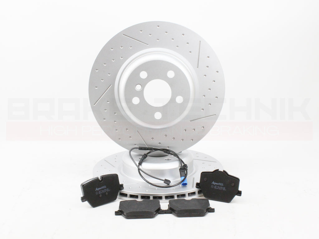 FOR BMW I4 EDRIVE40 RWD G26 2021- FRONT REAR PERFORMANCE DIMPLE AND GROOVED BRAKE DISCS AND PREMIUM BRAKE PADS & SENSORS