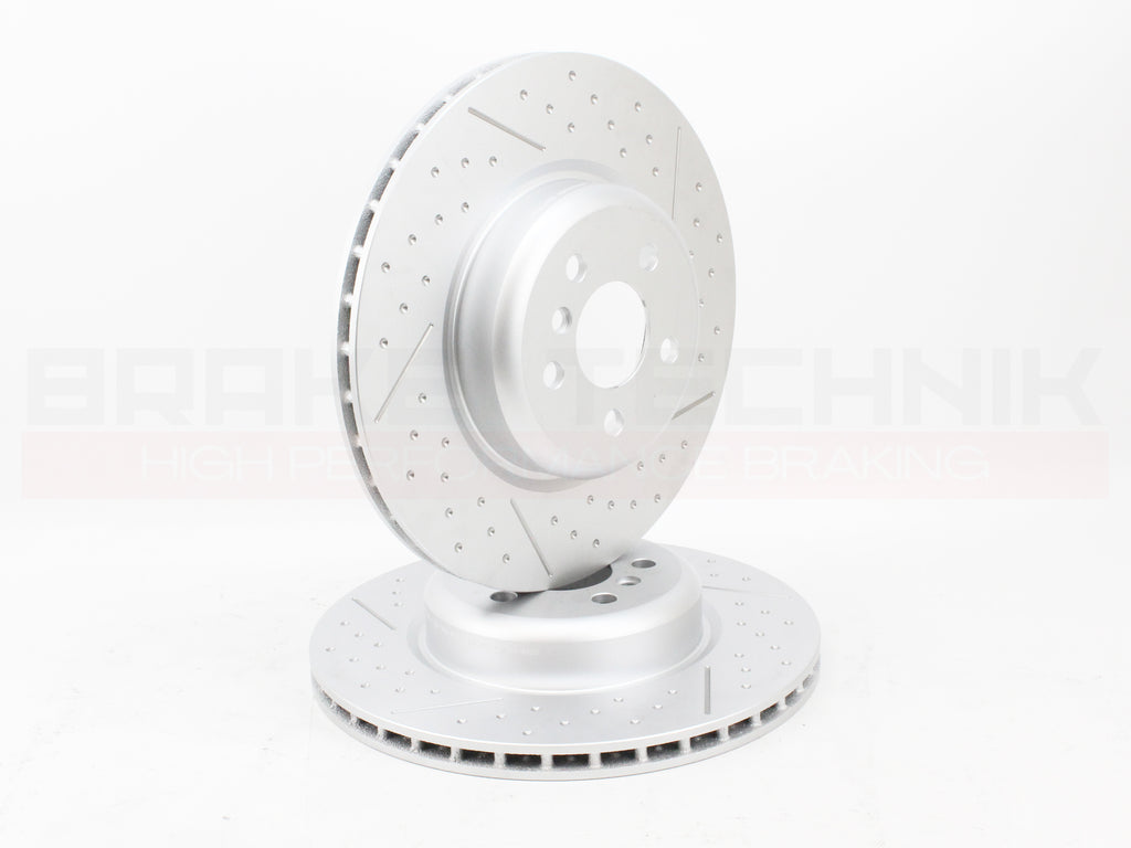 FOR BMW I4 EDRIVE40 RWD G26 2021- FRONT REAR PERFORMANCE DIMPLE AND GROOVED BRAKE DISCS AND PREMIUM BRAKE PADS & SENSORS