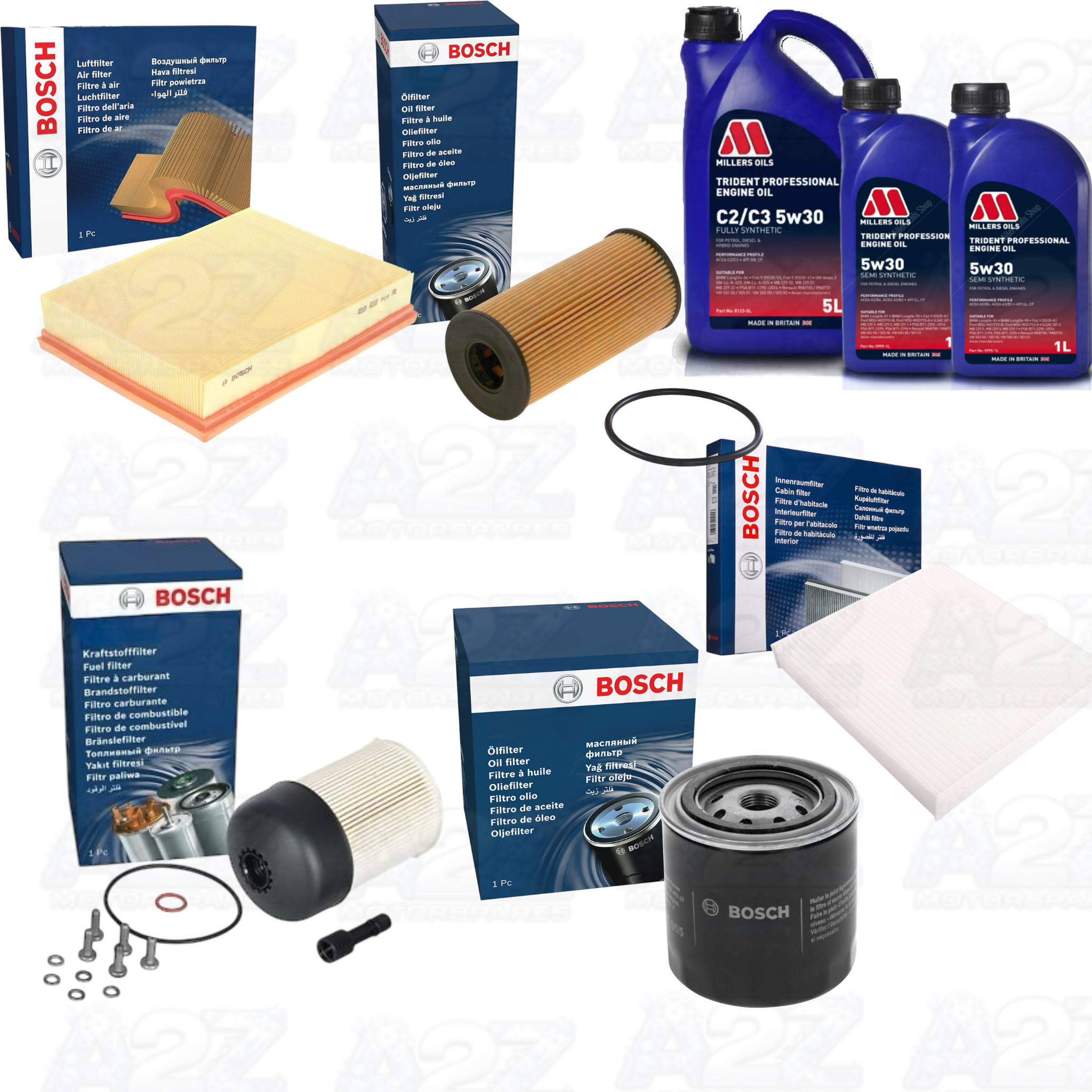 FOR NISSAN NAVARA NP300 D23 2.3 DCI 2015+ GENUINE FULL BOSCH SERVICE KIT & 7L 5W30 OIL