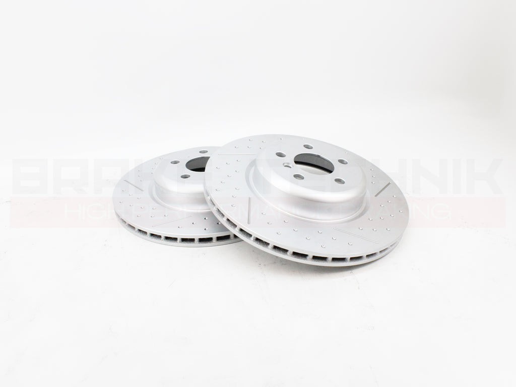 FOR BMW I4 EDRIVE40 RWD G26 2021- FRONT REAR PERFORMANCE DIMPLE AND GROOVED BRAKE DISCS AND PREMIUM BRAKE PADS & SENSORS