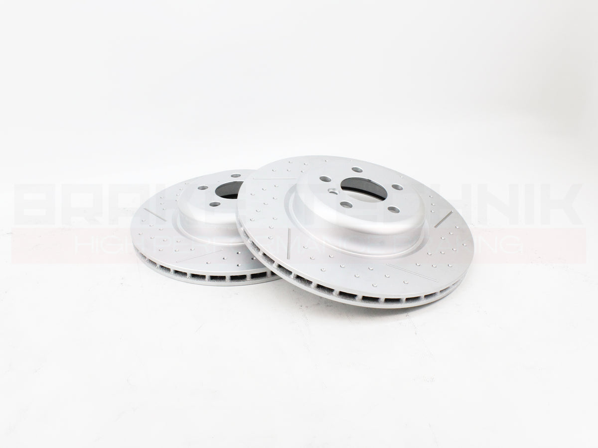 FOR BMW I4 EDRIVE40 RWD G26 2021- FRONT REAR PERFORMANCE DIMPLE AND GROOVED BRAKE DISCS AND PREMIUM BRAKE PADS & SENSORS