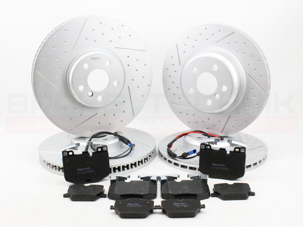 FOR BMW I4 EDRIVE40 RWD G26 2021- FRONT REAR PERFORMANCE DIMPLE AND GROOVED BRAKE DISCS AND PREMIUM BRAKE PADS & SENSORS