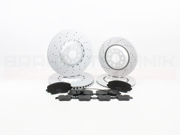 FOR VW GOLF R MK8 8.5 AUDI S3 8Y ARTEON R FRONT REAR PERFORMANCE DRILLED BRAKE DISCS & PADS