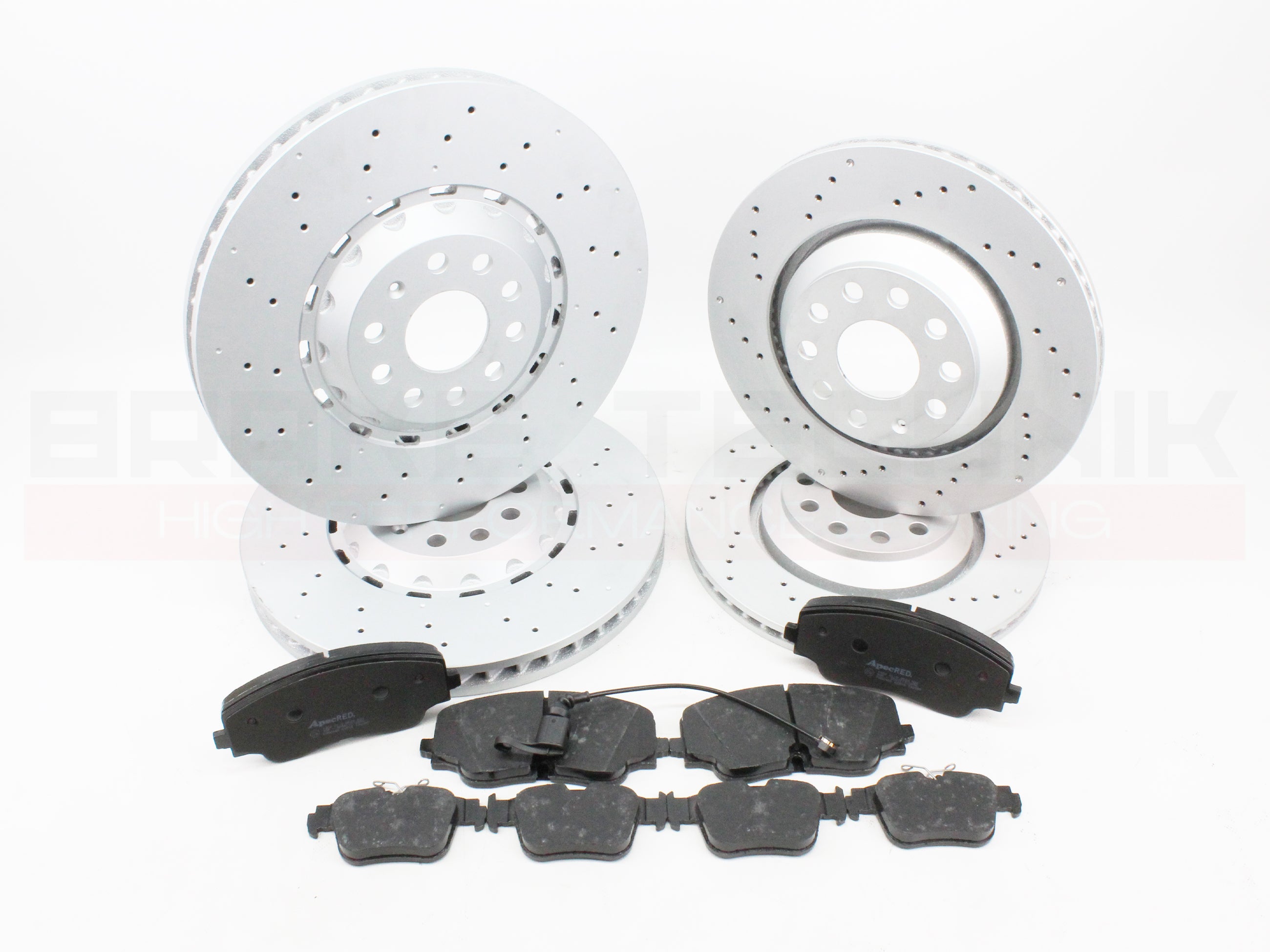 FOR VW GOLF R MK8 8.5 AUDI S3 8Y ARTEON R FRONT REAR PERFORMANCE DRILLED BRAKE DISCS & PADS
