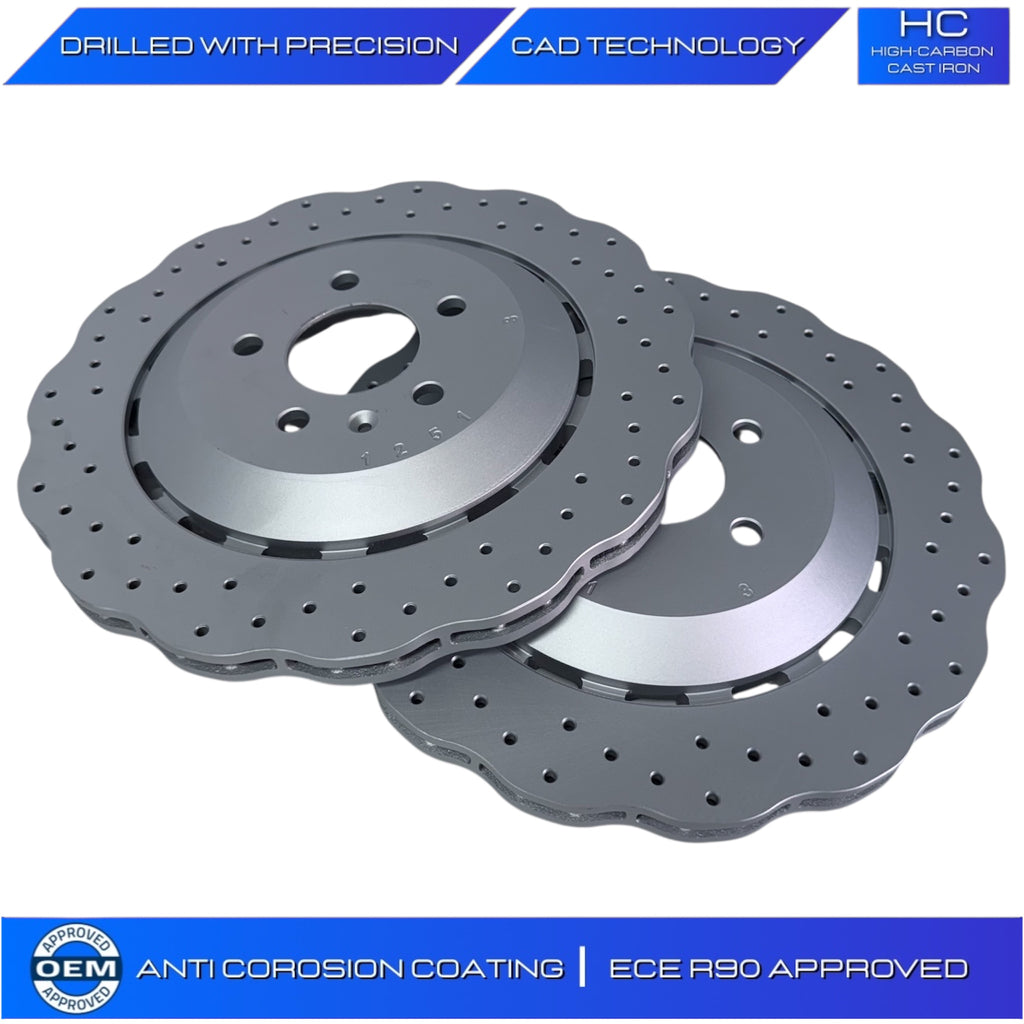 FOR AUDI RS6 AVANT QUATTRO 2013-2018 REAR AXLE  WAVEY DRILLED BRAKE DISC 4G0615601E 356mm