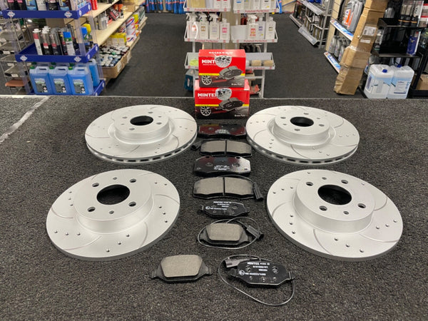 BRAKE DISC FRONT REAR DRILLED GROOVED MINTEX PAD FOR  FIAT 500 1.4i TURBO BREM