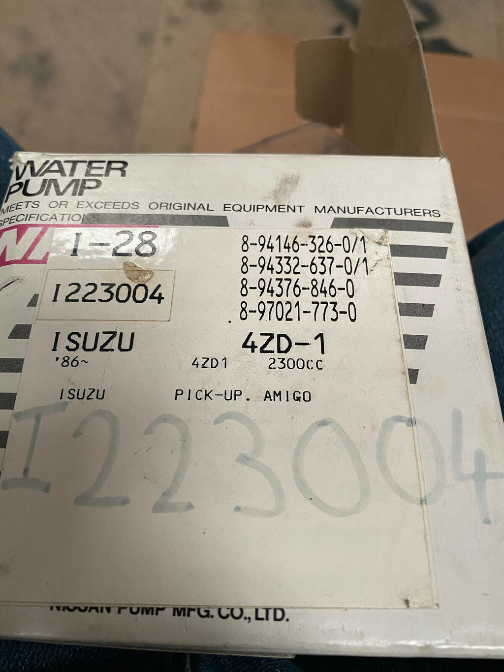 1 X WATER PUMP FOR ISUZU PICKUP AMIGO 4ZD1 ENGINE 1986 ONWARDS 