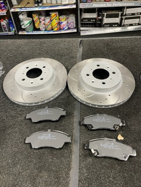 FOR HONDA JAZZ 1.2 1.4 FRONT REAR DRILLED GROOVED DISC BRAKE PADS FRONT REAR