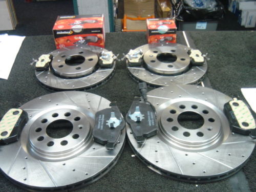 AUDI TT 1.8T 225 BRAKE DISC CROSS DRILLED GROOVED BRAKE DISC MINTEX BRAKE PADS