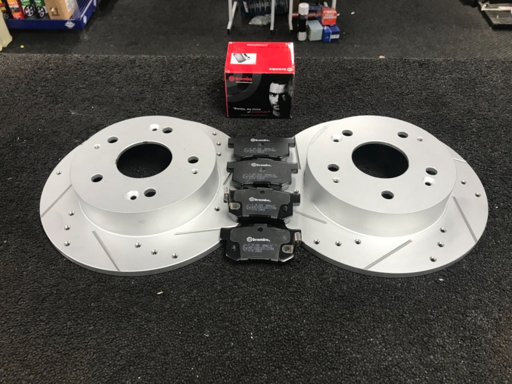 FOR  CIVIC TYPE R EK9 BRAKE DISC CROSS DRILLED GROOVED BREMBO BRAKE PADS REAR