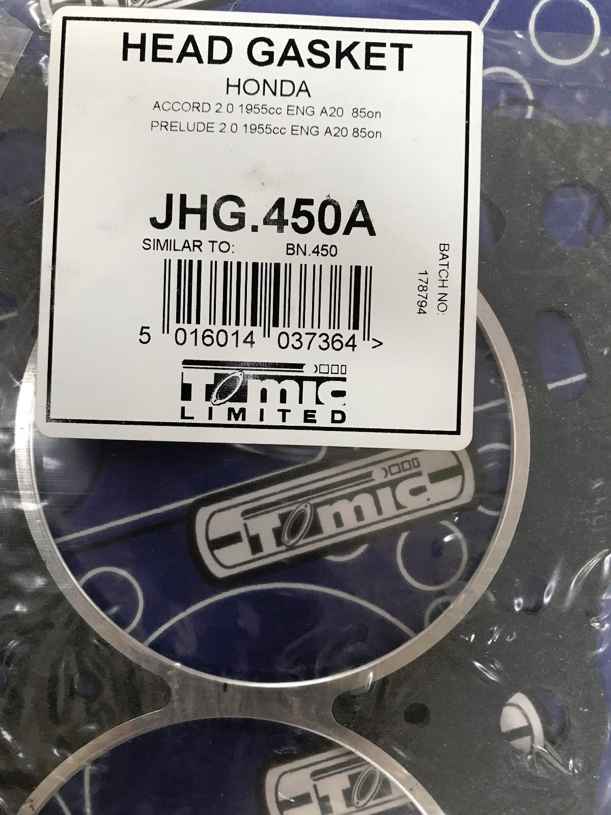 HEAD GASKET FOR HONDA ACCORD PRELUDE 2.0 1985-87 A20 ENGINES
