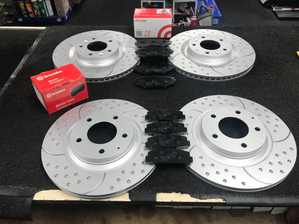 FOR MAZDA RX8 BRAKE DISC DIMPLED GROOVED  BREMBO BRAKE PADS FRONT REAR 