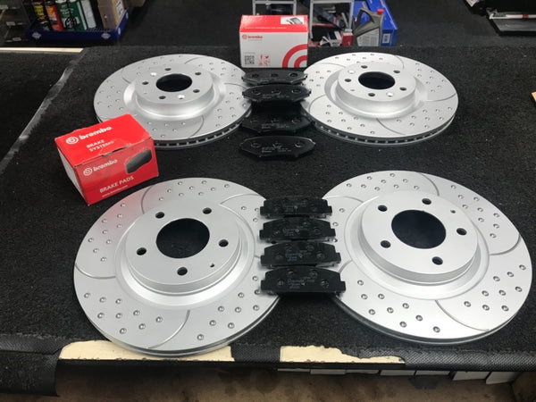 FOR MAZDA RX8 BRAKE DISC DIMPLED GROOVED  BREMBO BRAKE PADS FRONT REAR 