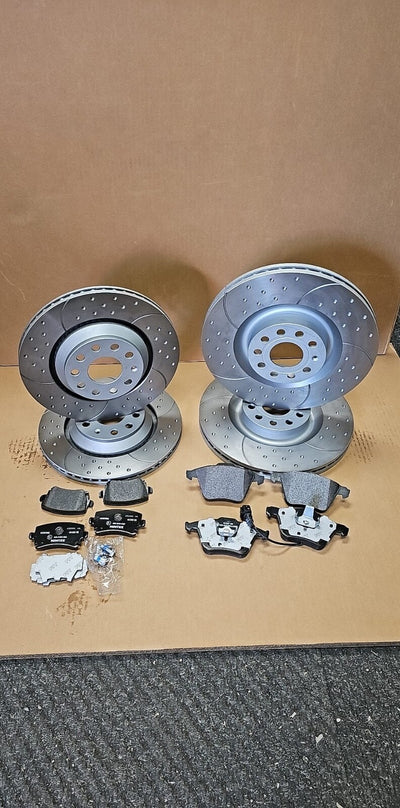AUDI A3 S3 TFSI QUATTRO 2006-12 BRAKE DISC DRILLED GROOVED MINTEX PAD FRONT REAR
