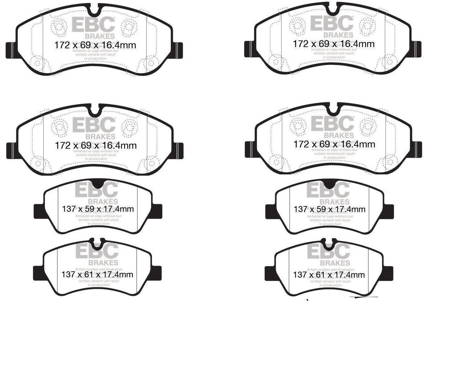 FOR TRANSIT CUSTOM 270 LIMITED LR P/V (MK8 (V362))  EBC YELLOW STUFF BRAKE PADS