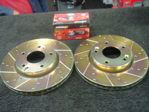 FOR HYUNDAI COUPE 02> DRILLED GROOVED BRAKE DISC & PADS
