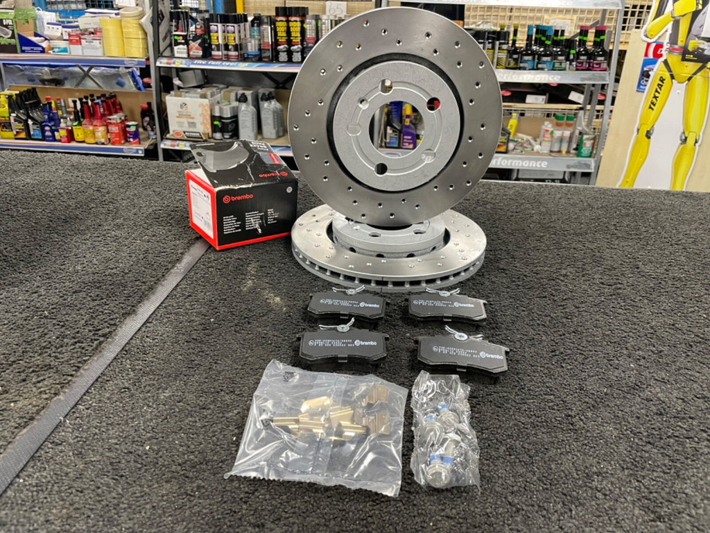 FOR VW AUDI 8N0615601B  REAR CROSS DRILLED BRAKE DISCS  + BREMBO PADS REAR