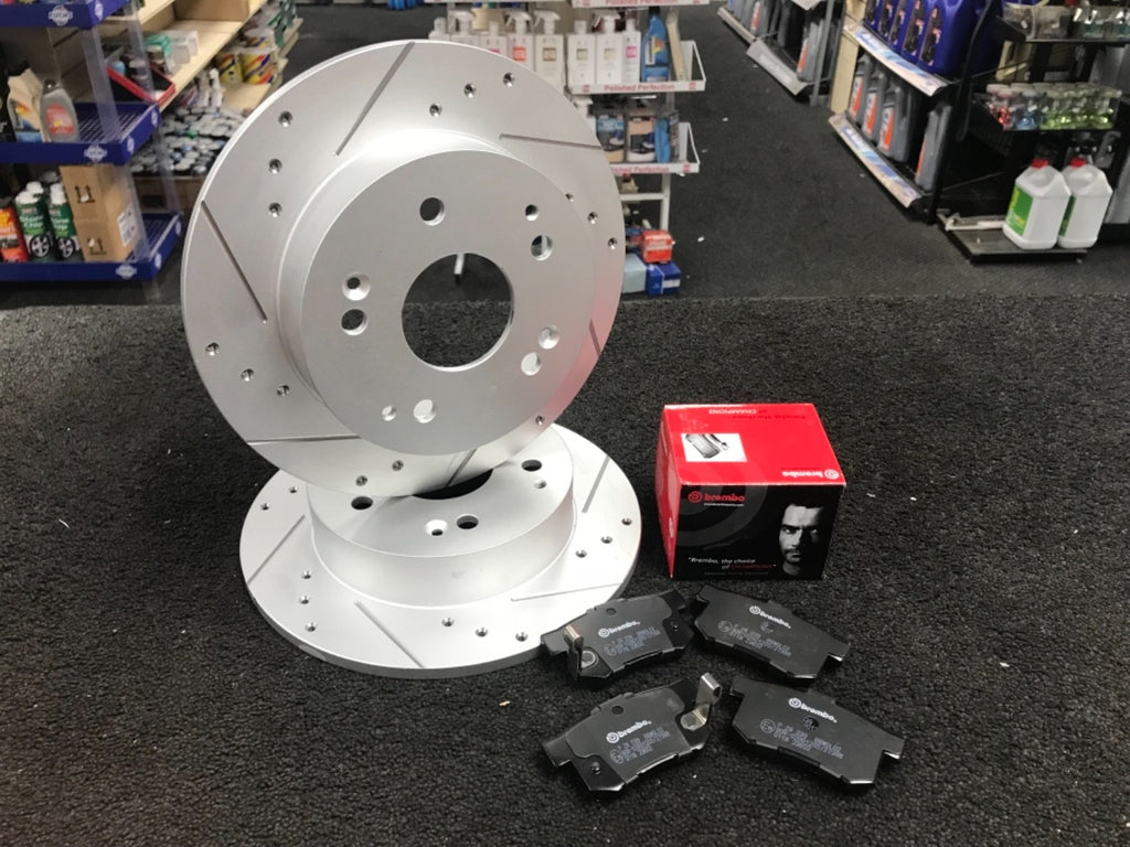 FOR  CIVIC TYPE R EK9 BRAKE DISC CROSS DRILLED GROOVED BREMBO BRAKE PADS REAR