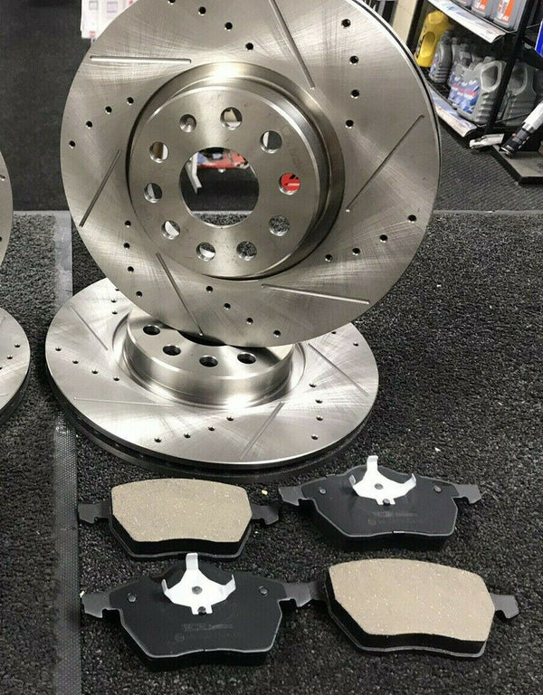 FOR AUDI A3 (8P) FRONT DRILLED GROOVED BRAKE DISCS WITH  PADS SENSOR 312mm