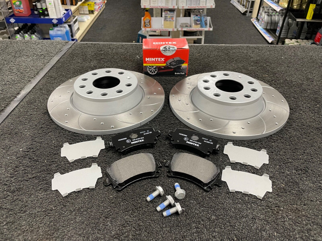 VW EOS GOLF MK5 MK6 GTI BRAKE DISC DRILLED GROOVED BRAKE PADS REAR