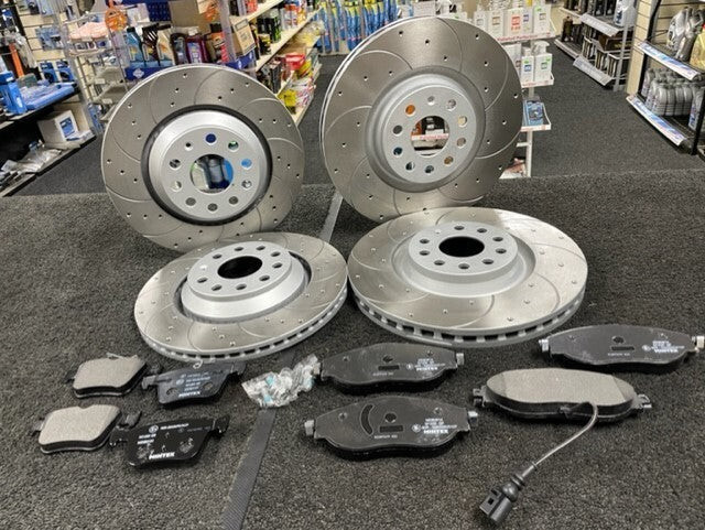 SEAT LEON ST CUPRA 300SF 4DRIVE BRAKE DISC CROSS DRILLED GROOVED +PAD FRONT REAR