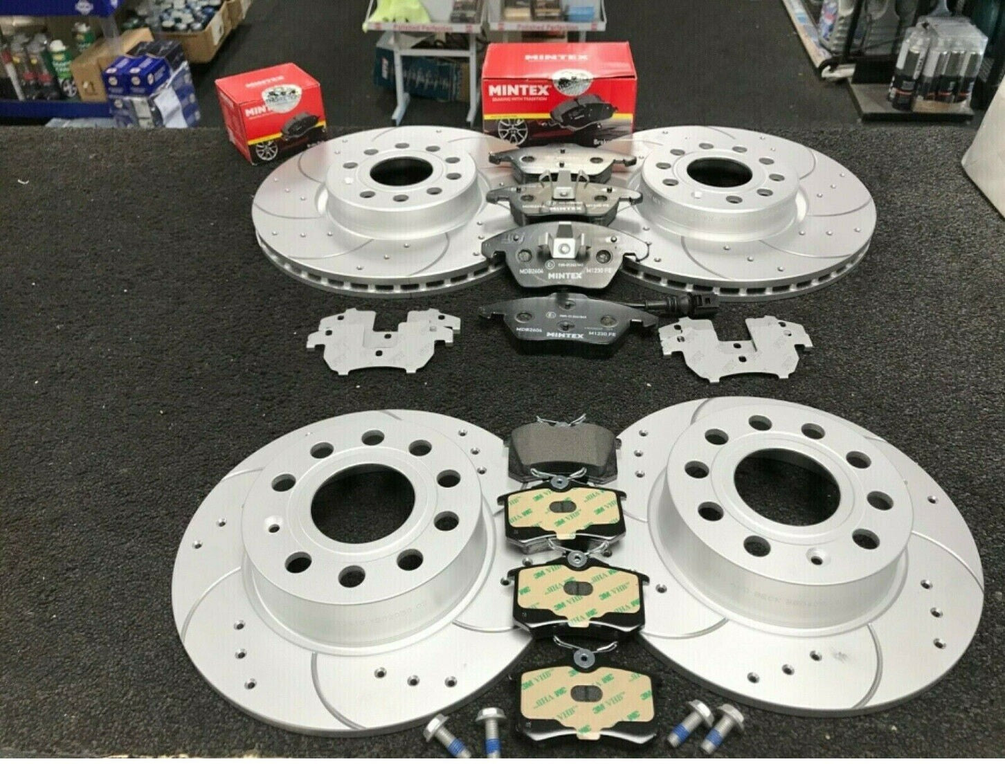 VW GOLF GT TDI  BRAKE DISC CROSS DRILLED GROOVED BRAKE PAD FRONT REAR 289MM+253M