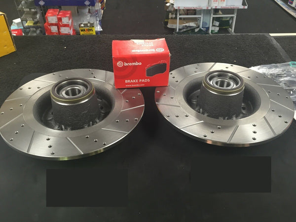 FOR RENAULT CLIO MK3 RS 197 CROSS DRILLED GROOVED BRAKE DISC BREMBO PAD REAR 