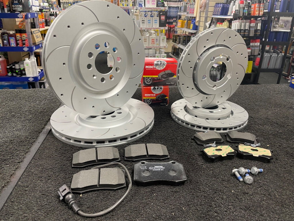 SEAT LEON 1.8 TURBO CUPRA R S3 FRONT REAR DRILLED GROOVED BRAKE DISCS MINTEX PAD