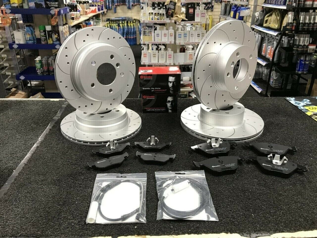 FOR BMW F30 330 SPORT FRONT REAR DRILLED GROOVED BRAKE DISCS BREMBO PADS 330MM