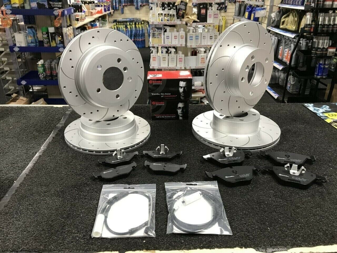 FOR BMW F30 330 SPORT FRONT REAR DRILLED GROOVED BRAKE DISCS BREMBO PADS 330MM