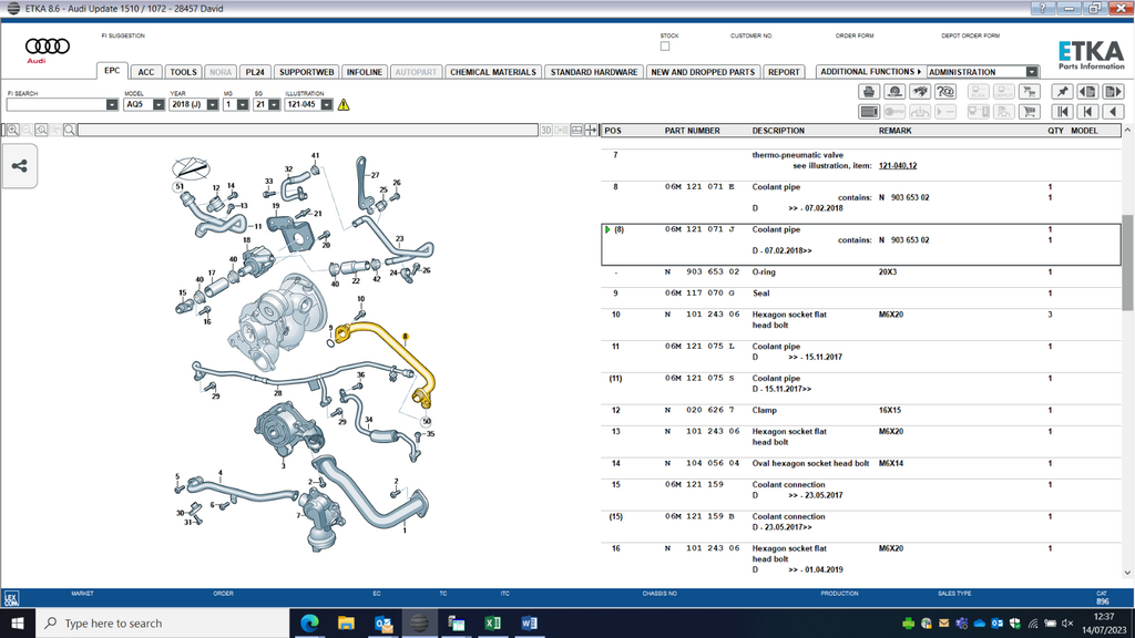 AUDI A4 S4 A5 S5 Q5 RS4 RS5 3.0LTR WATER COOLANT PIPE 06M121071J GENUINE