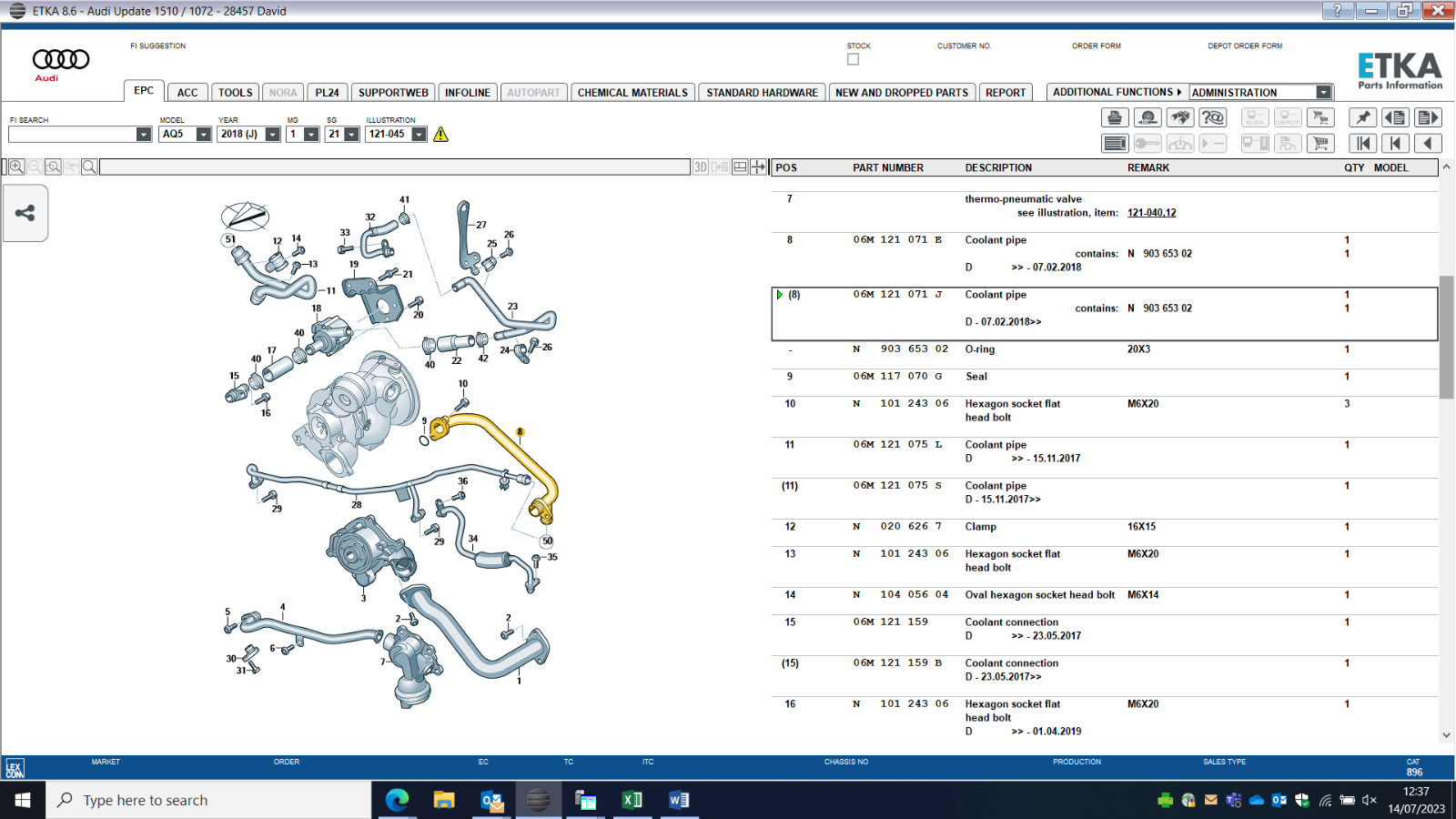AUDI A4 S4 A5 S5 Q5 RS4 RS5 3.0LTR WATER COOLANT PIPE 06M121071J GENUINE