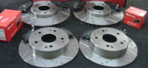 FOR HONDA CIVIC 2.0 TYPE R EP3 BRAKE DISCS DRILLED GROOVED  BREMBO BRAKE PADS 