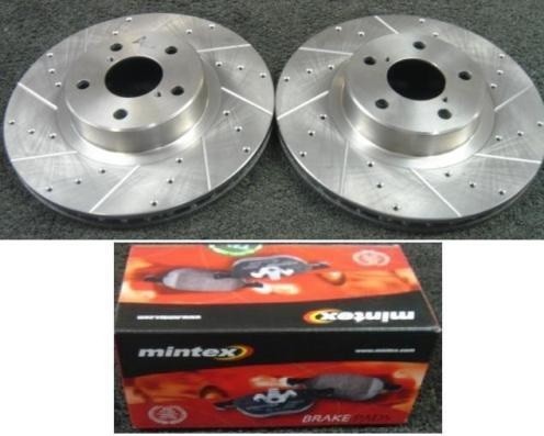VAUXHALL ASTRA TURBO VXR BRAKE DISC CROSS DRILLED BRAKE PADS FRONT MINTEX