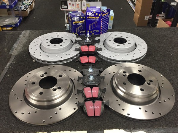 BRAKE DISC FRONT REAR CROSS DRILLED EBC BRAKE PADS FRONT REAR FOR BMW M3 E46