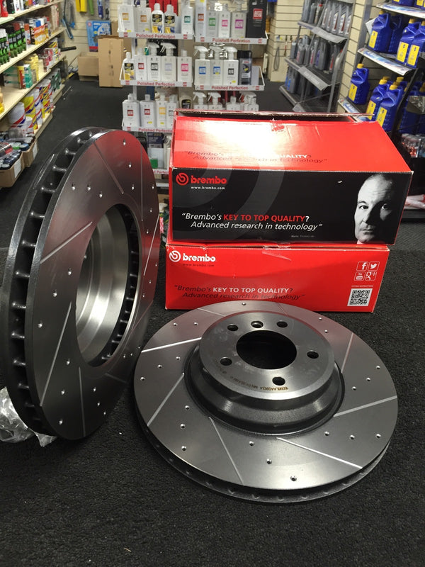 BMW 335i 335d E92 BRAKE DISC FRONT BREMBO CROSS DRILLED GROOVED BRAKE DISCS PAIR