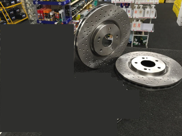 FOR MITSUBISHI LANCER EVO 5/6/7/8 CROSS DRILLED PRFRMNCE BRAKE DISC FRONT