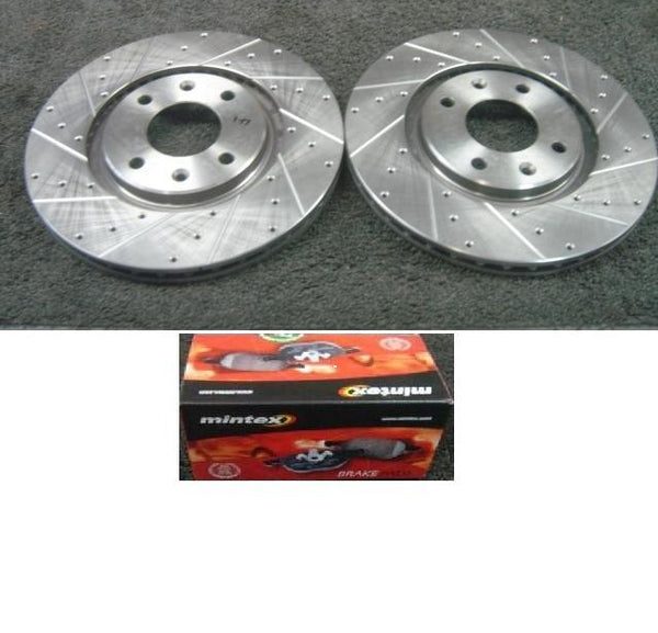 CITROEN C4 HDi BRAKE DISC  DRILLED GROOVED FRONT BRAKE DISCS MINTEX BRAKE PADS