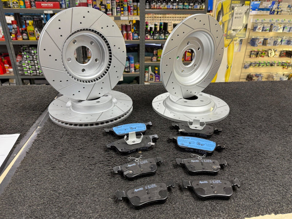 FOCUS ACTIVE X ECOBLUE MK4 BRAKE DISCS CROSS DRILLED GROOVED & APEC BRAKE PADS