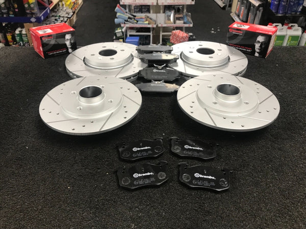 RENAULT CLIO SPORT 172  BRAKE DISC CROSS DRILLED GROOVED BREMBO PADS FRONT REAR