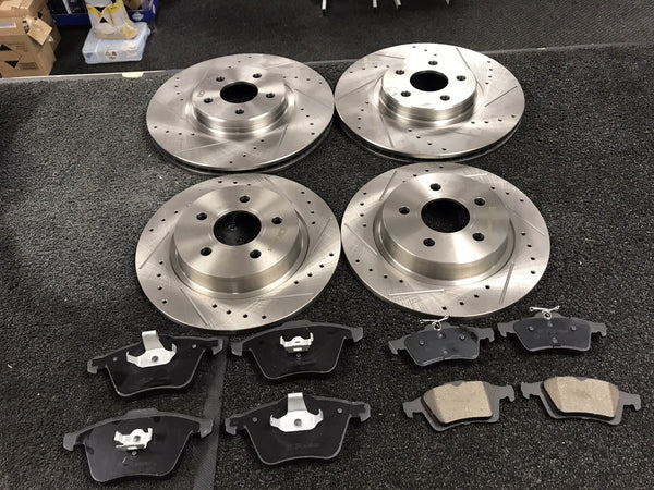 FORD VOLVO  CONNECT TDCi BRAKE DISC CROSS DRILLED GROOVED FRONT REAR BRAKE PADS