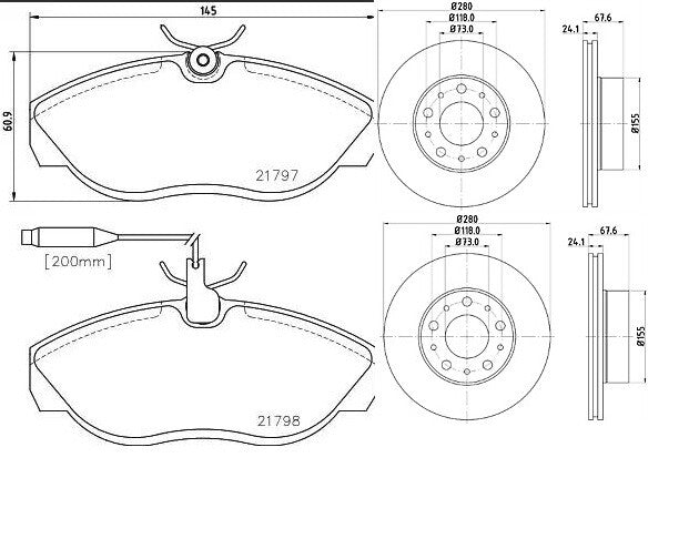 FOR  DUCATO MOTORHOME MINTEX FRONT BRAKE DISCS MINTEX BRAKE PADS 280mm vented