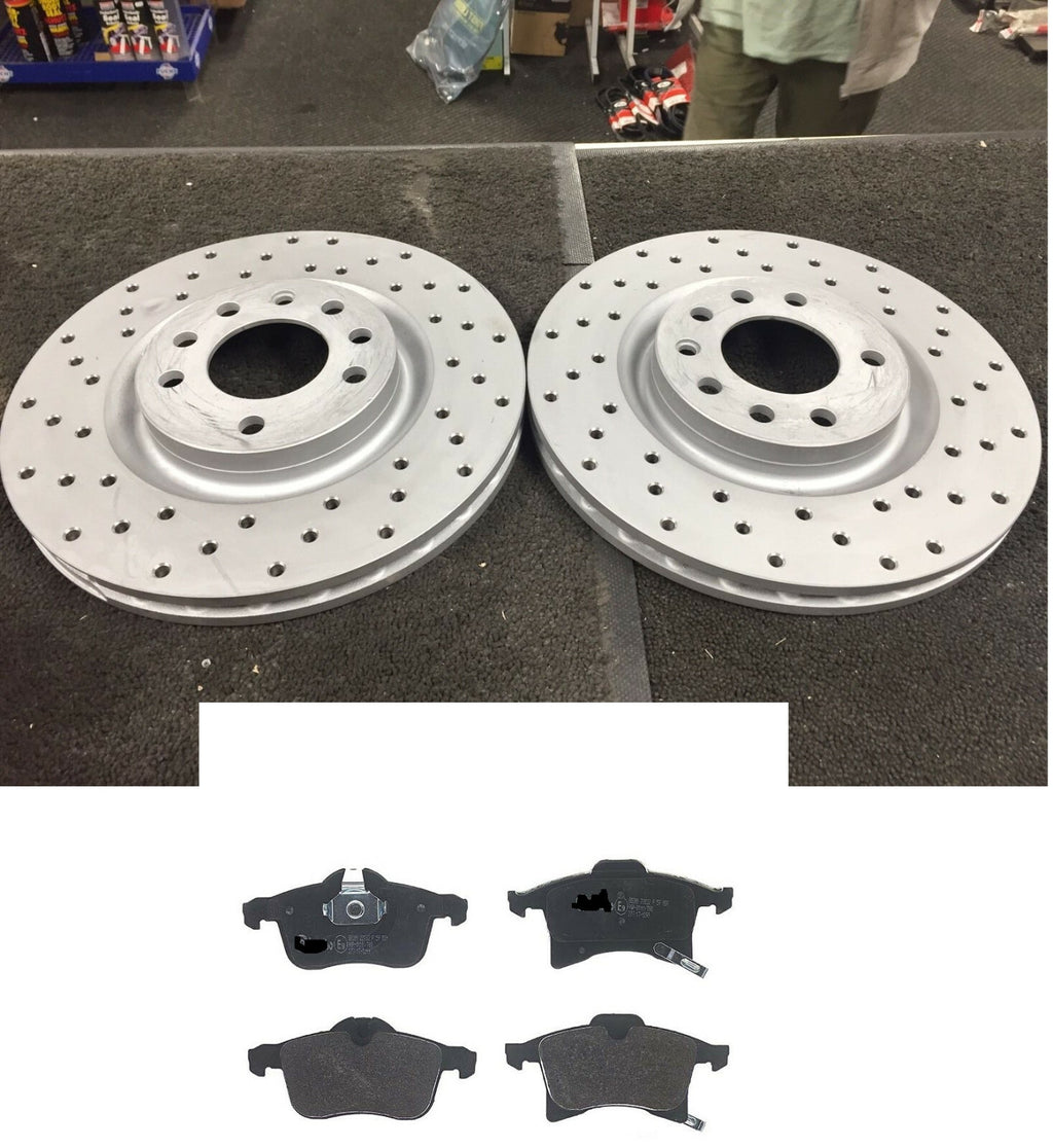 FOR VAUXHALL CORSA E VXR 308MM CROSS DRILLED FRONT BRAKE DISC PAIR + PADS 