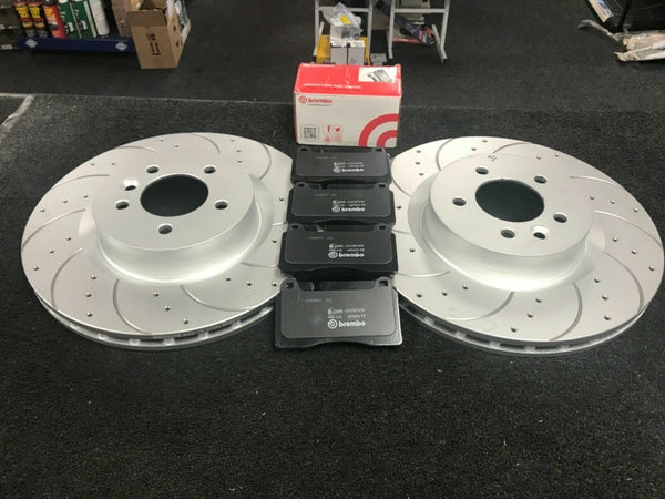 FOR LAND ROVER RANGE ROVER SVR 5.0 REAR BRAKE DISCS DRILLED GROOVED PADS 365MM
